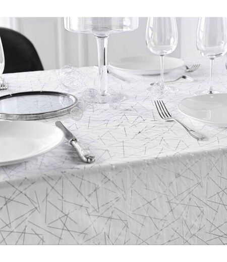 Nappe Antitache Imprimé Mikado 140x240cm Blanc & Argent