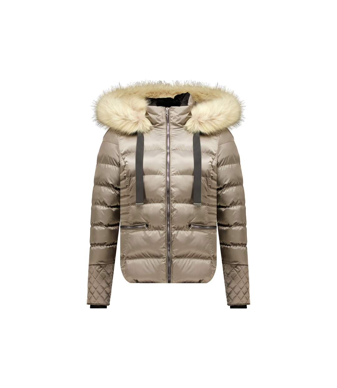 Veste femme matelassée avec capuche imitation fourrure GINNIE-1