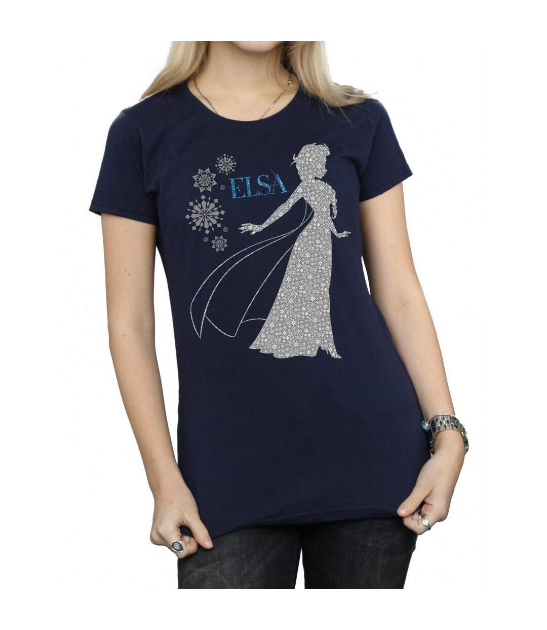 Disney T-shirt en coton Femme/Femme Frozen Elsa Christmas Silhouette (Bleu marine) - UTBI21902-3