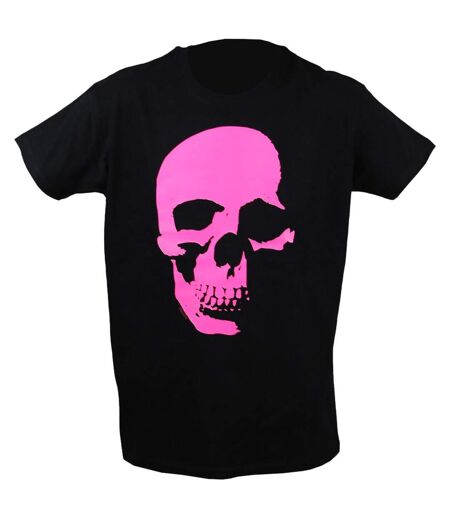 T-shirt homme manches courtes - 10941 Tête de mort rose phospho - noir