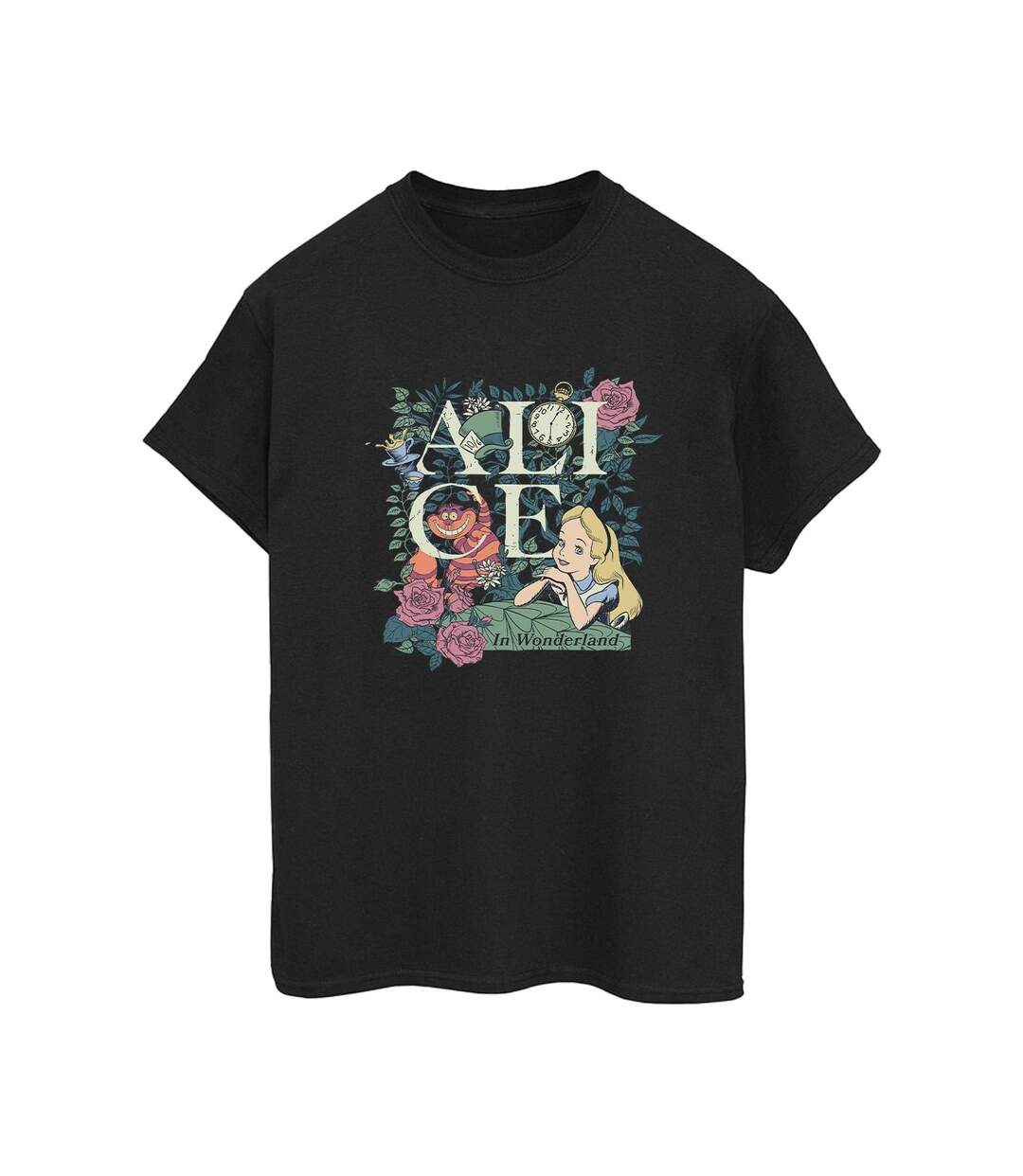 Disney - T-shirt ALICE IN WONDERLAND LEAFY GARDEN - Femme (Noir) - UTBI8910-1