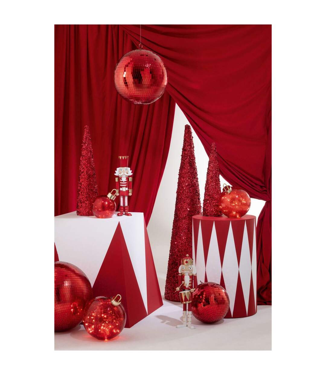 Déco Cône de Noël Sequins 46cm Rouge-4