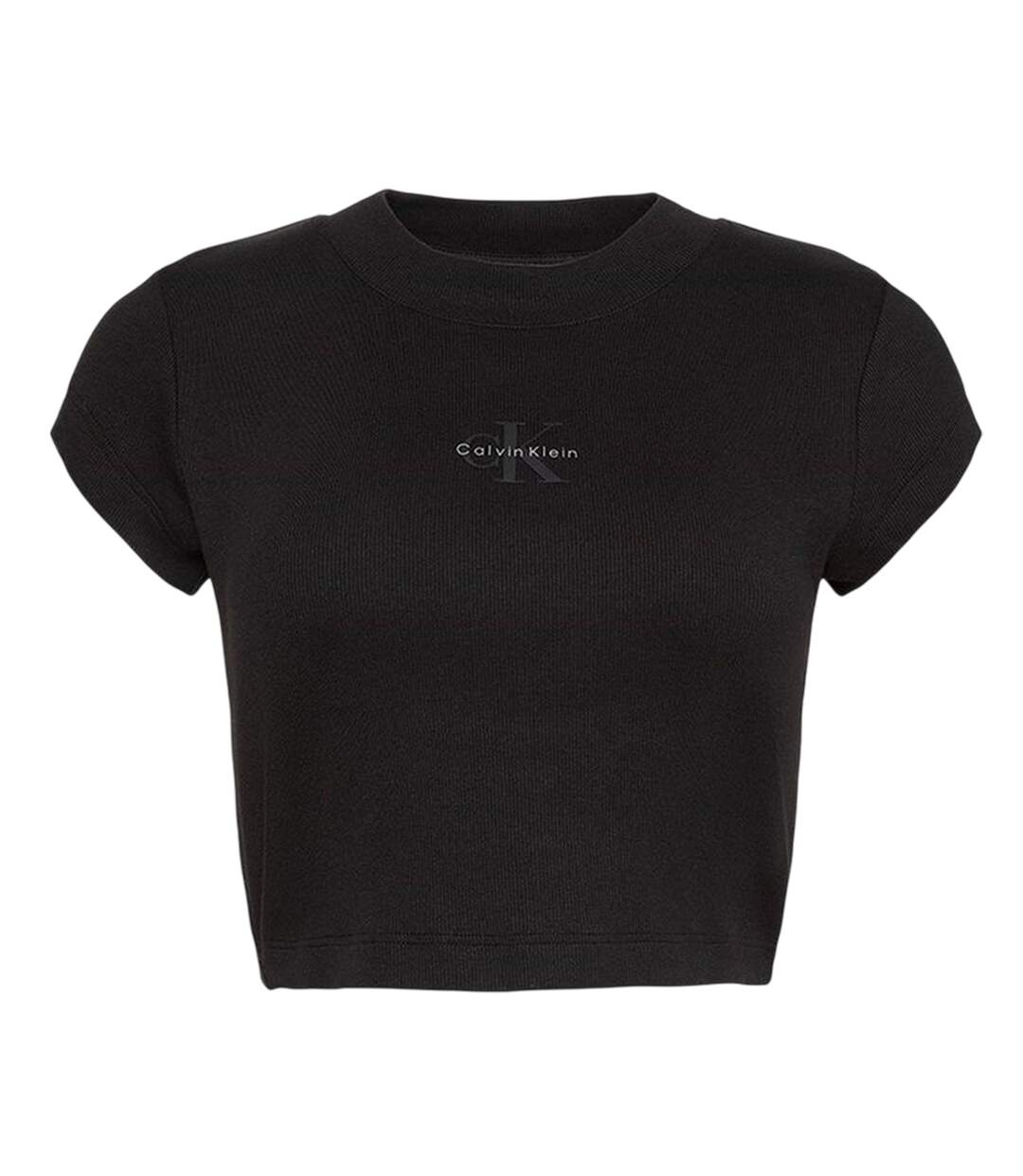 Womens/ladies Mono Logo Ribbed Crop Top Black Calvin Klein-3