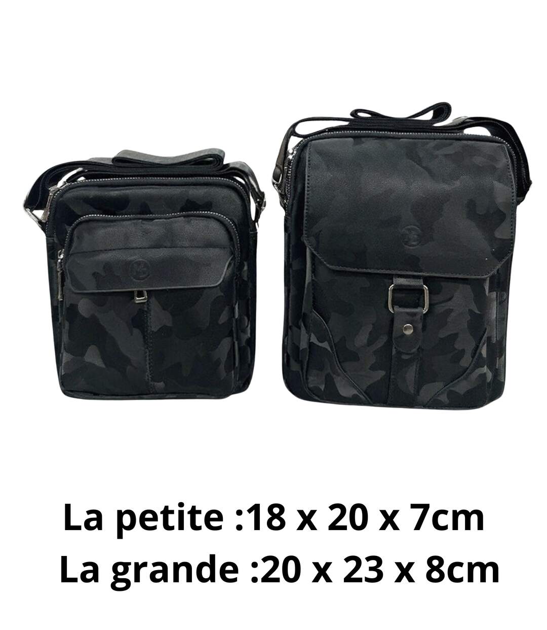 Lot de 2, grande et petite sacoche bandoulière homme noir à  rabat en PVC vieilli - Style intemporel-1
