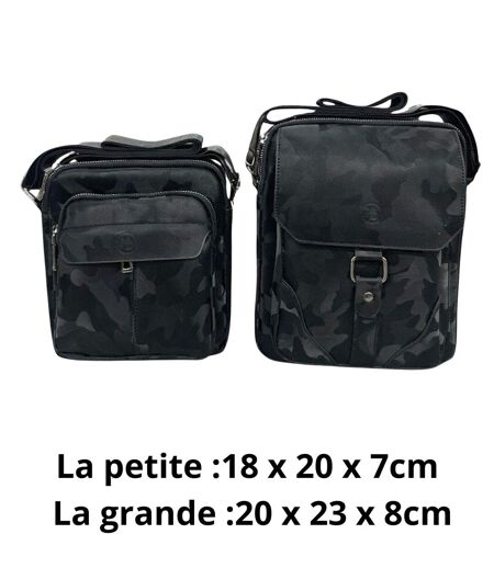 Lot de 2, grande et petite sacoche bandoulière homme noir à  rabat en PVC vieilli - Style intemporel