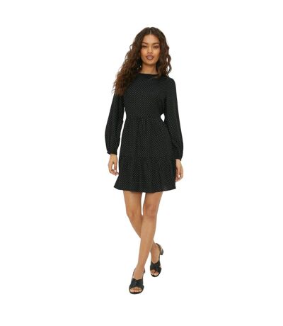 Womens/ladies Spotted Tiered Petite Mini Dress Black Dorothy Perkins