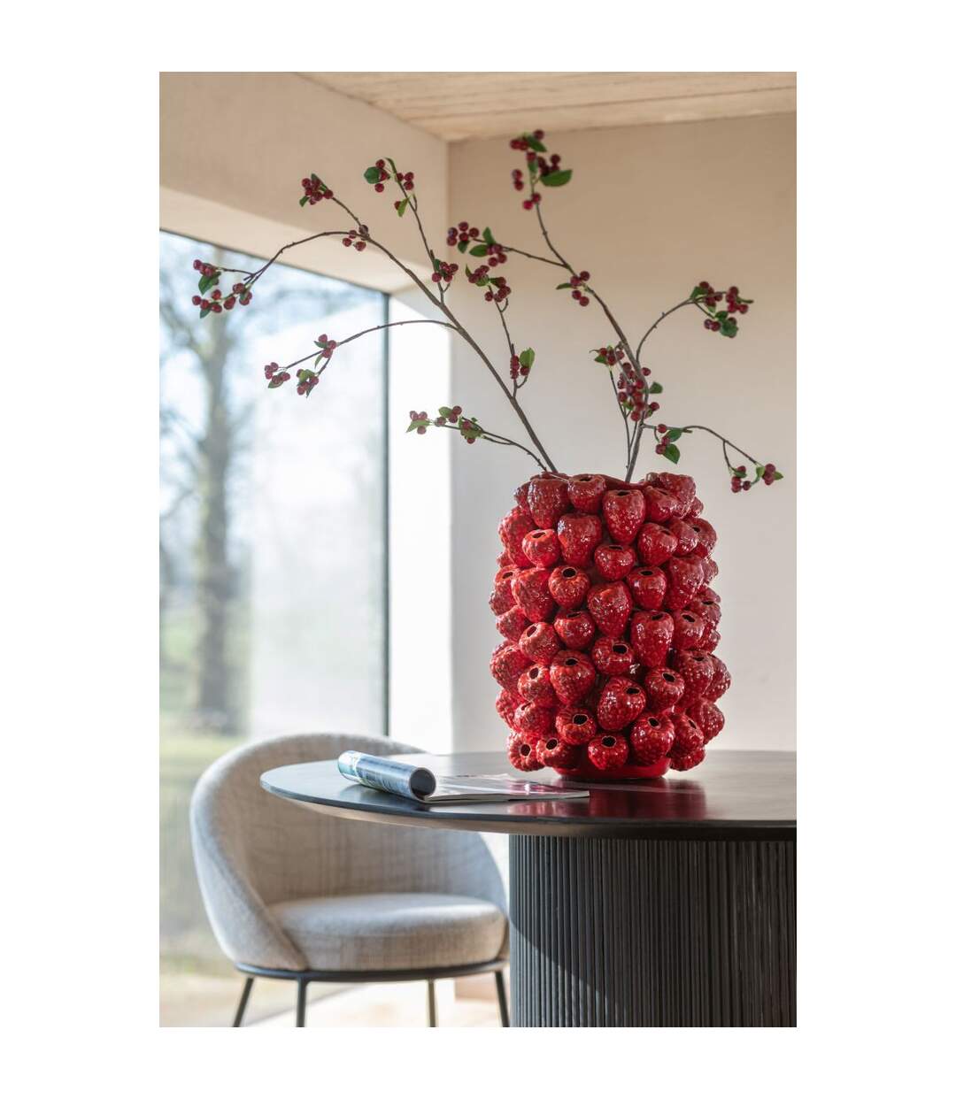 Vase Déco en Argile Berry 45cm Rouge-3