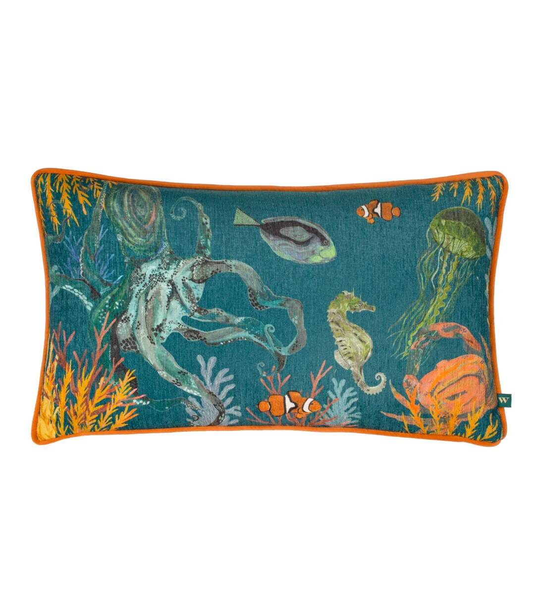 Tropics abyss chenille sea creatures cushion cover 50cm x 30cm ocean blue Wylder