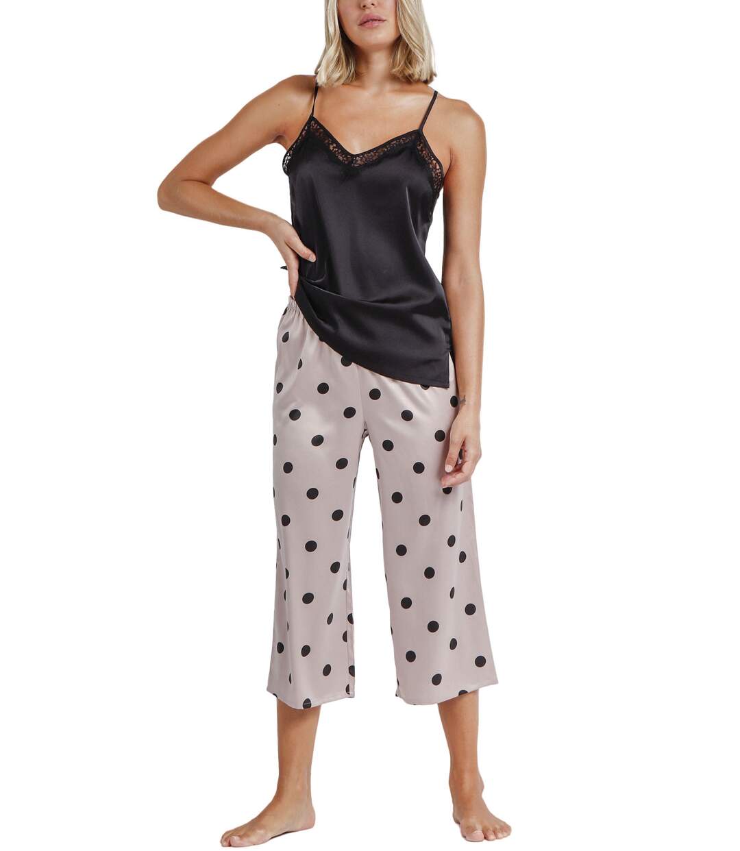 Pyjama tenue d'intérieur pantalon palazzo caraco Elegant Dots Admas-1