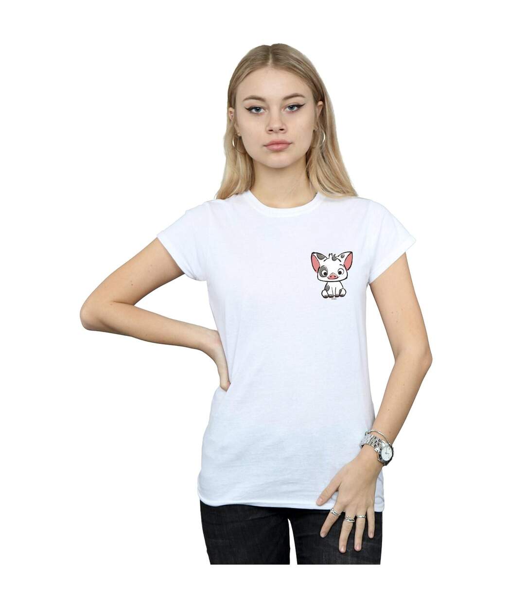 Disney Femme/Les femmes Moana Pua The Pig - T-shirt en coton imprimé poitrine (Blanc) - UTBI33999-2