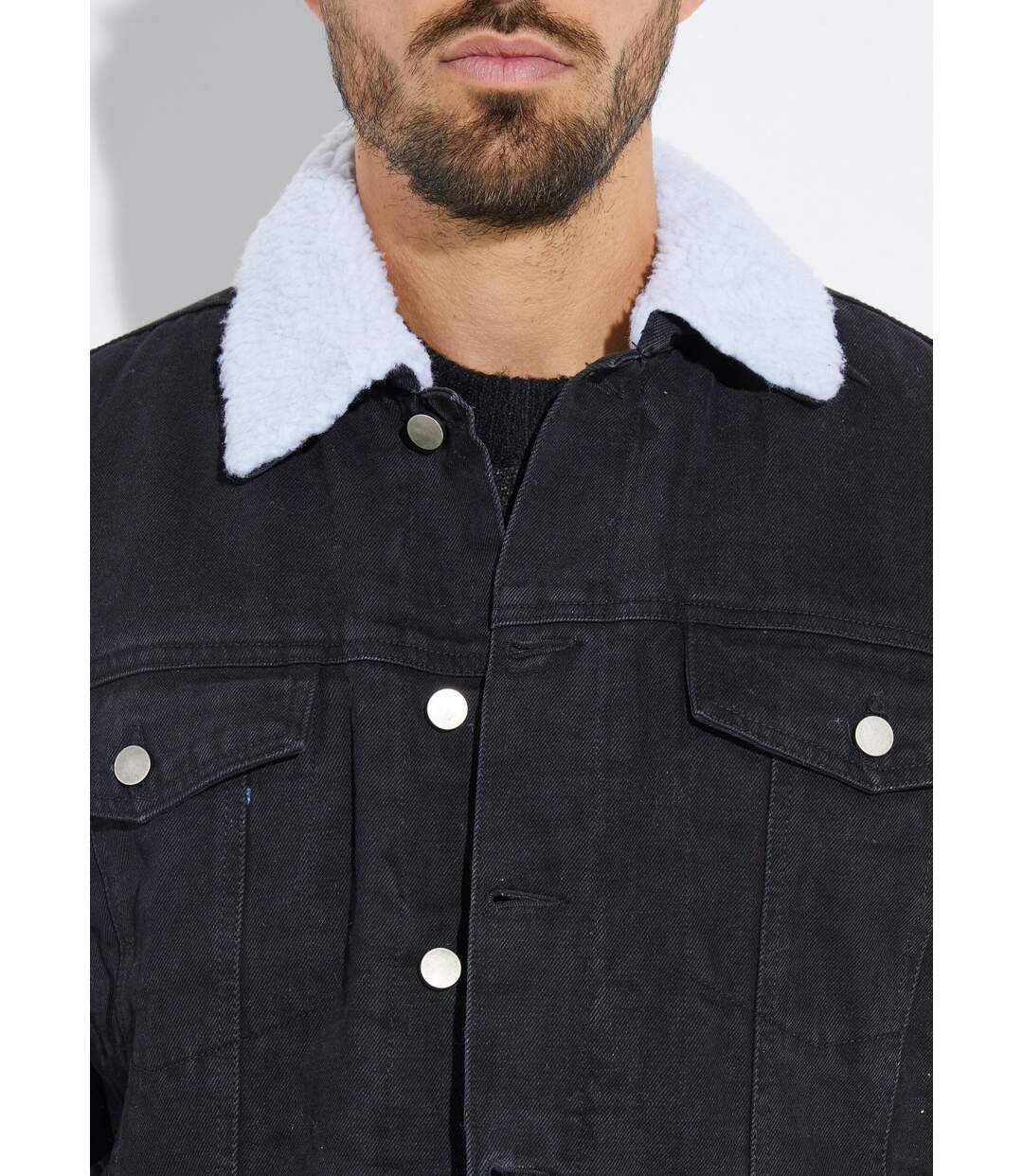 Blouson en jean intérieur fausse fourrure-4