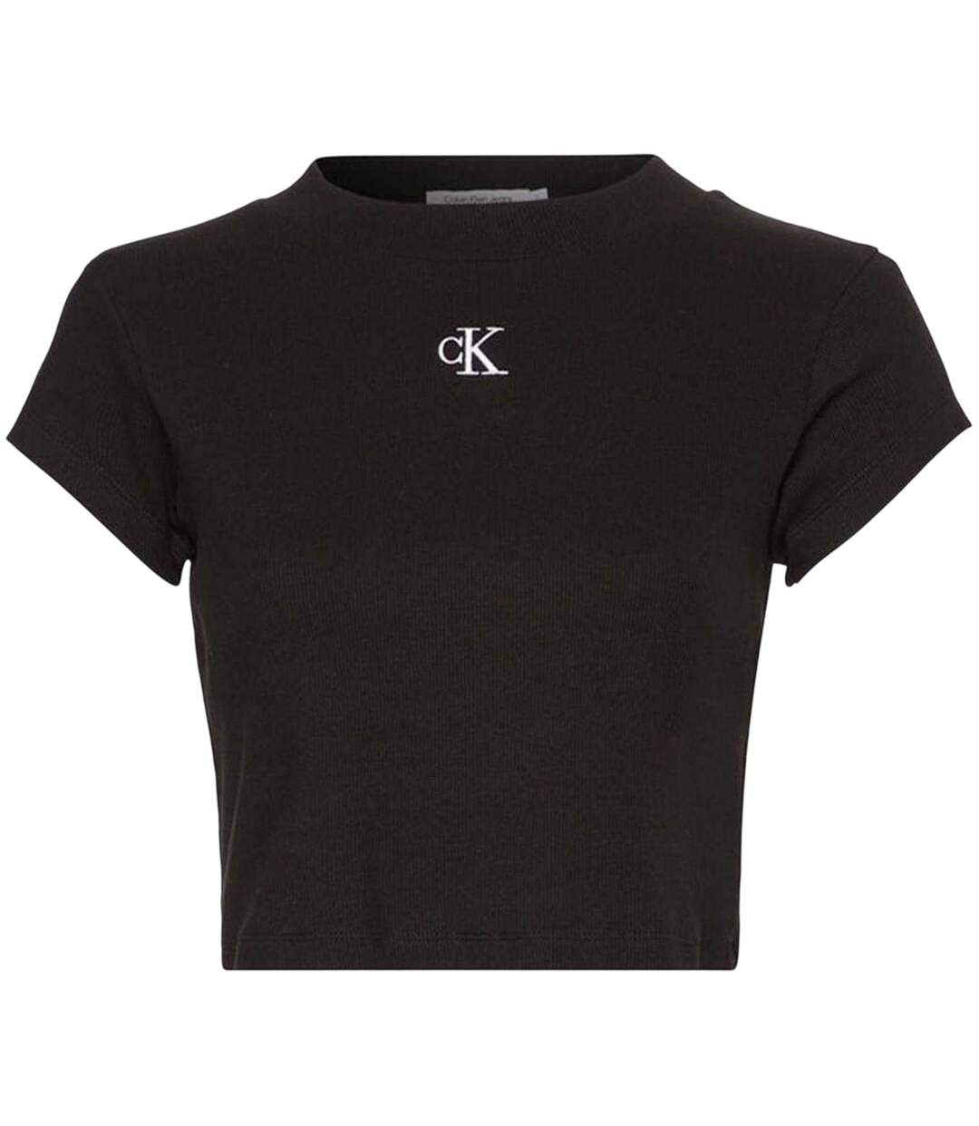 Womens/ladies Mono Ribbed Crop T-shirt Black Calvin Klein-3