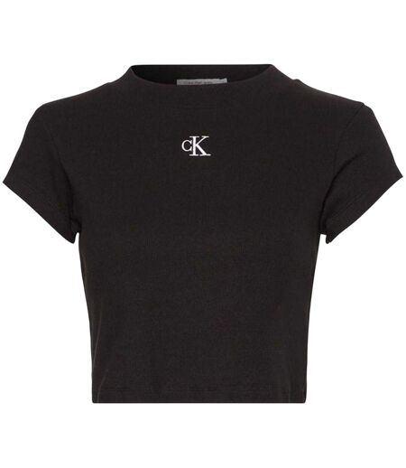 Womens/ladies Mono Ribbed Crop T-shirt Black Calvin Klein