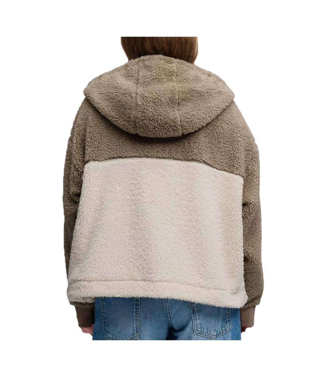 Veste sherpa à capuche femme beige femme superdry super soft ziphood-2