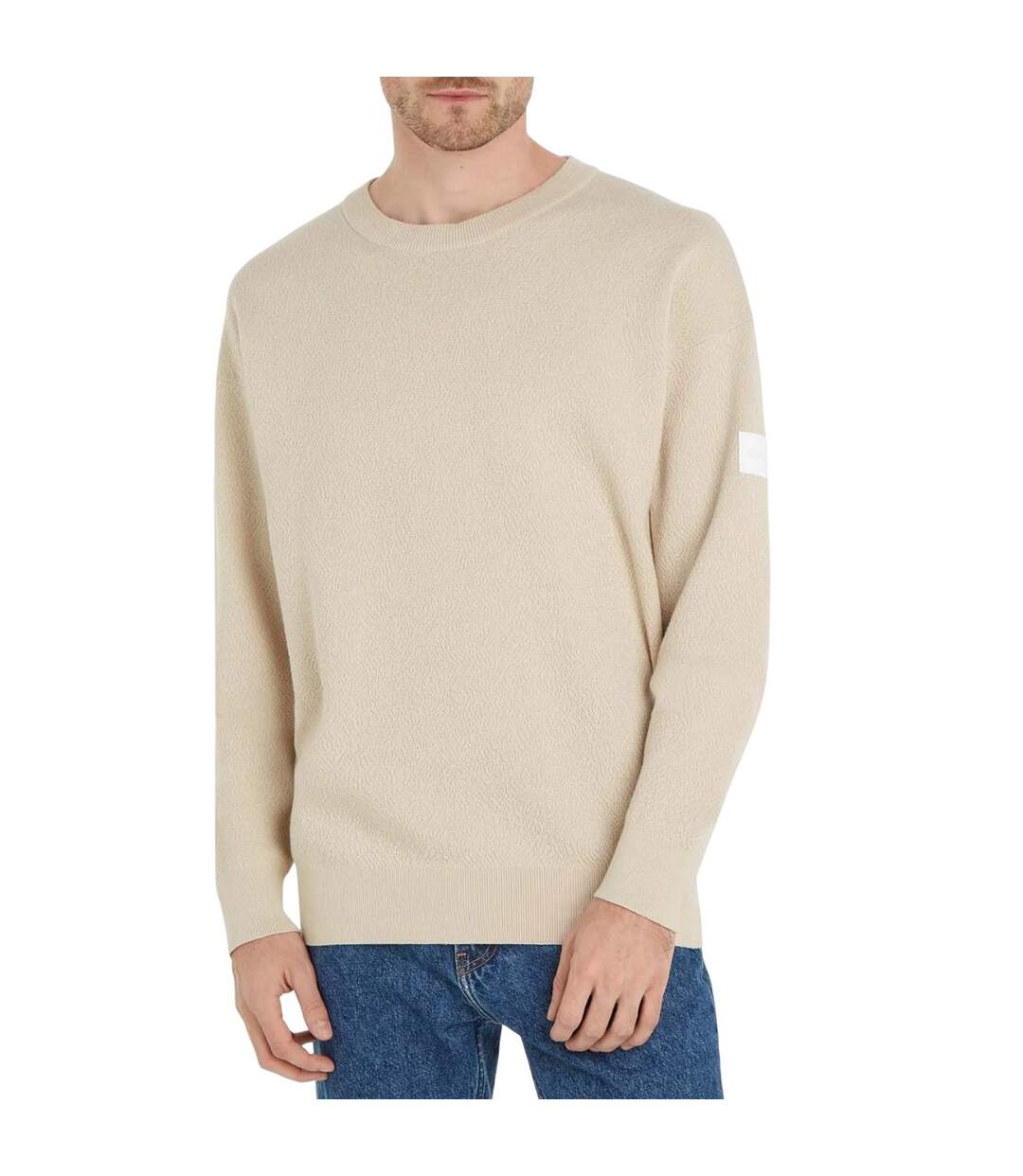 Mens Natural Structure Crew Neck Sweatshirt Beige Calvin Klein-1