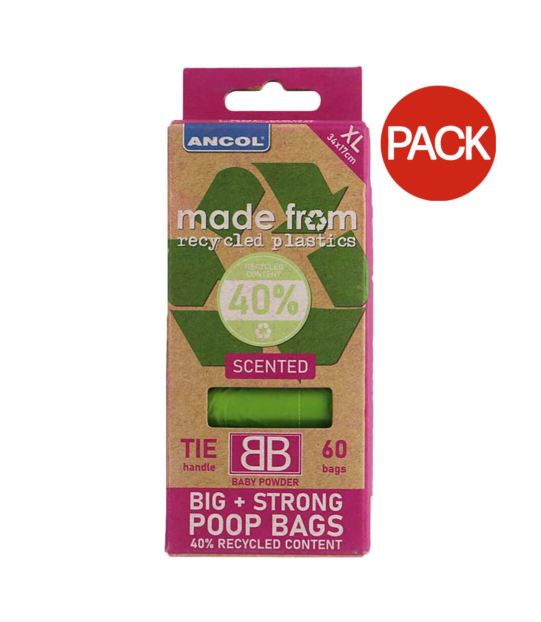 Pack of 2  Recycled dog poop bags 40 one size pink/green/brown Ancol-1