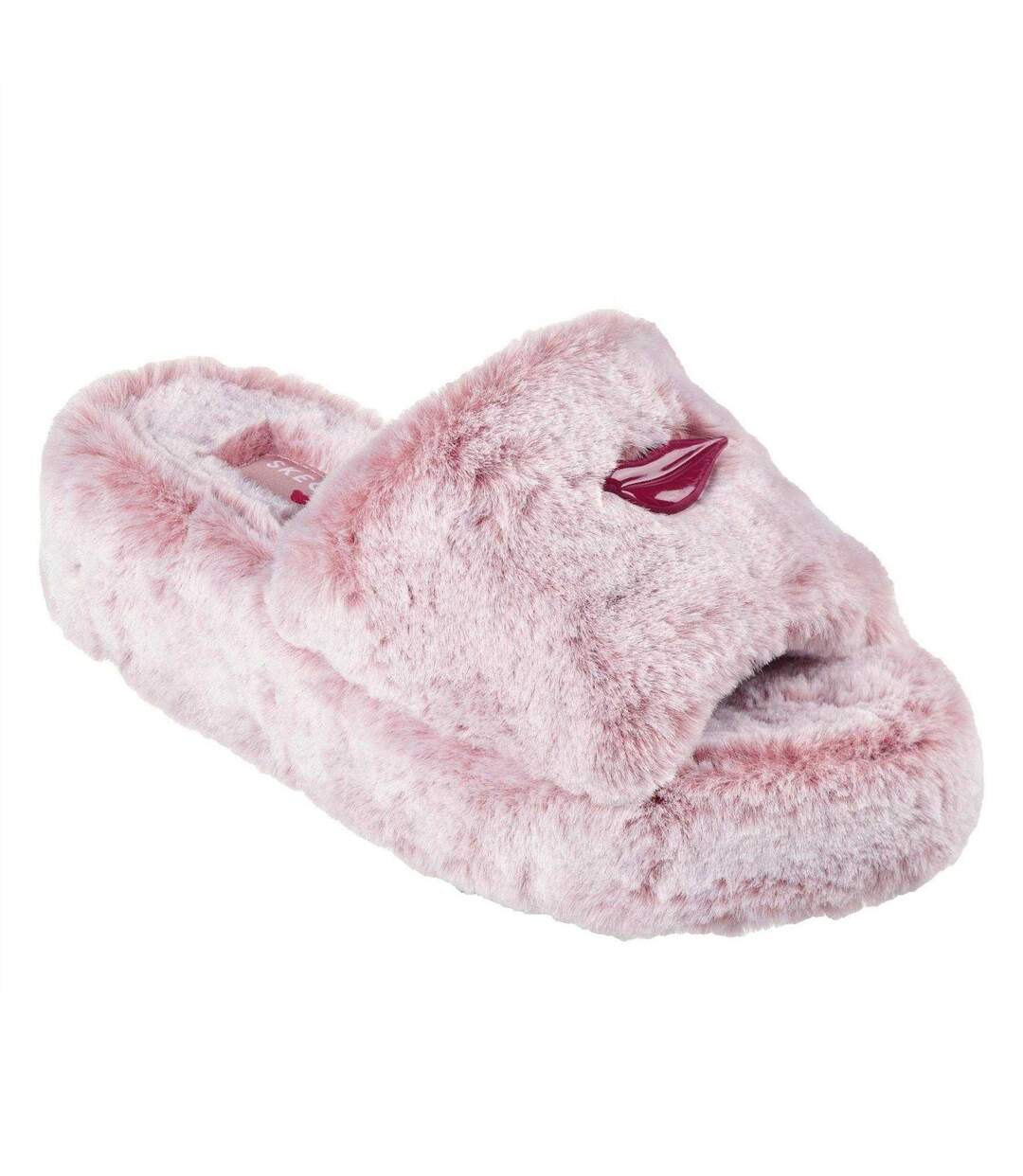 Womens/ladies Cozy Faux Fur Wedge Slippers Blush Skechers-1