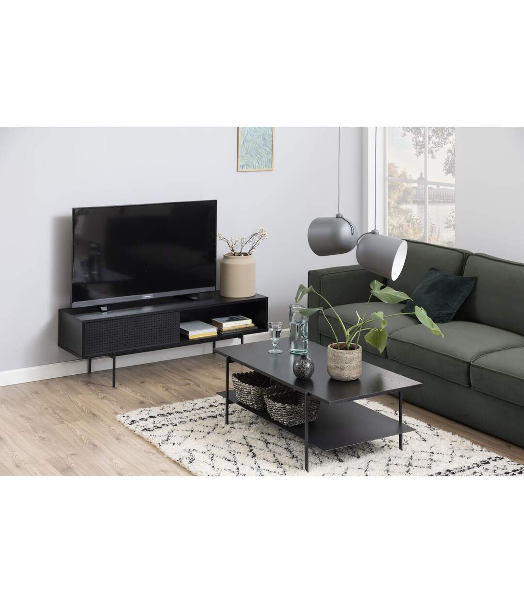 Meuble TV en MDF et Métal avec 1 porte coulissante - Noir-2
