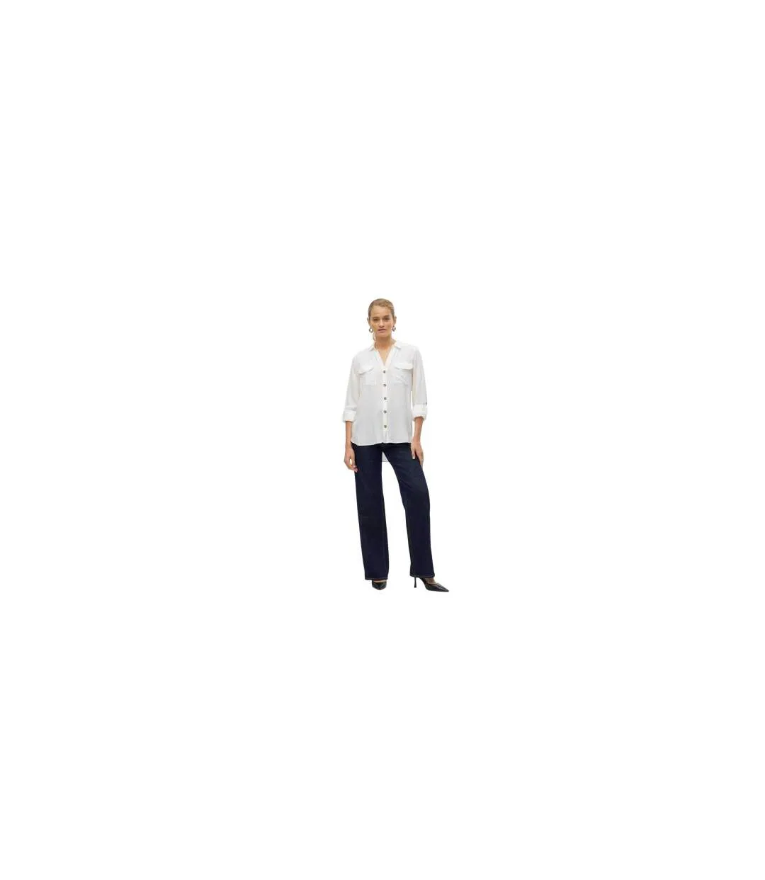 Chemise Manches Roulées Femme Blanc Neige Vero Moda-1