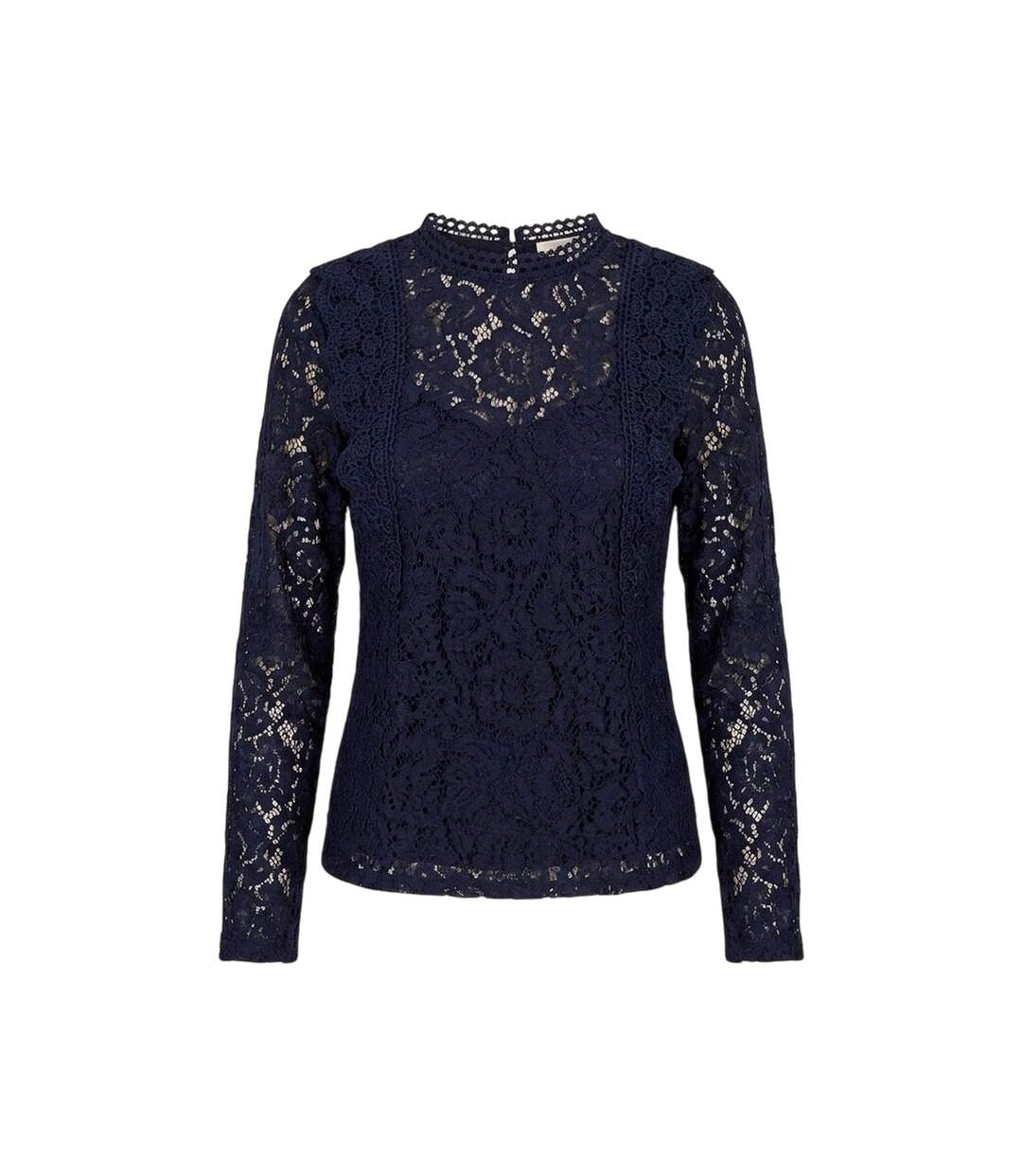 Womens/ladies Lace Wrap Top Navy Little Mistress-2