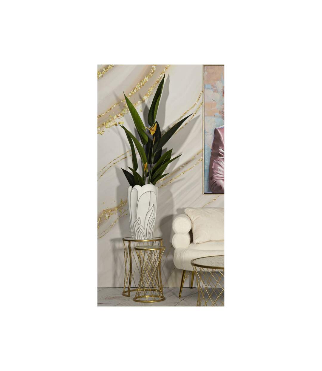 Vase Déco en Résine Gardy 48cm Blanc-5