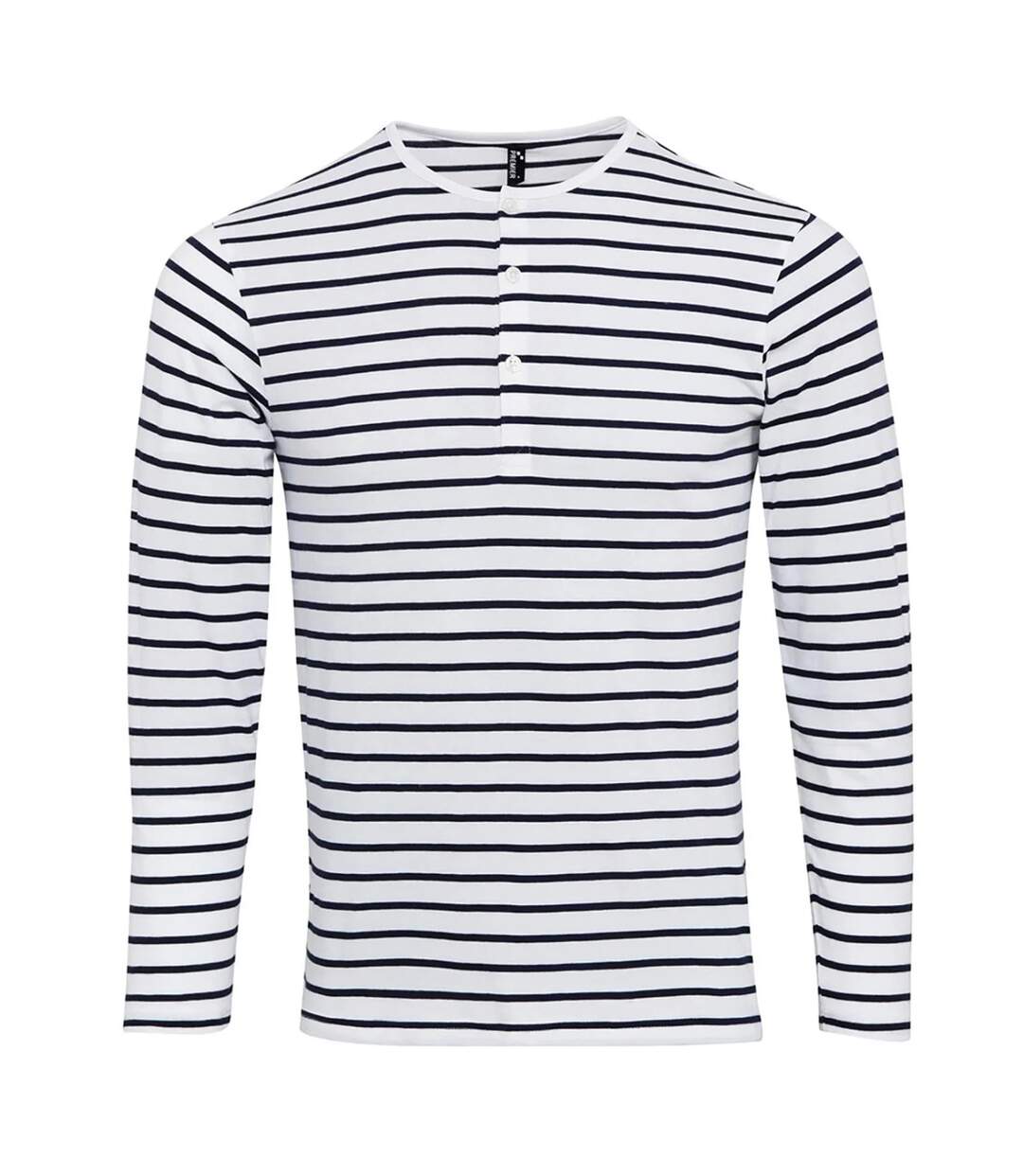 T-shirt Long John Homme Blanc Bleu Marine Premier-1