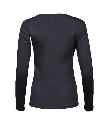 Womens/ladies Interlock Long-sleeved T-shirt Dark Grey Tee Jays