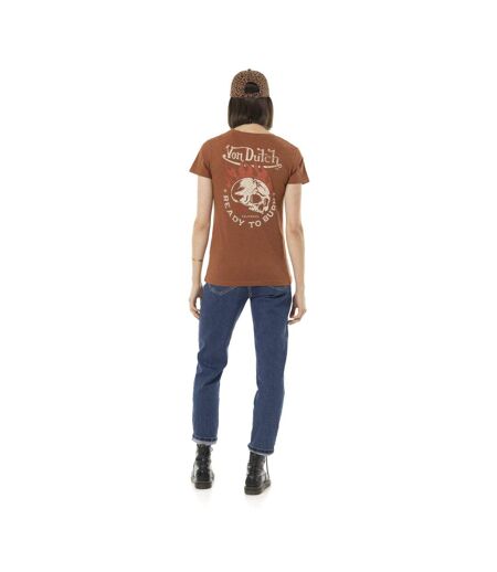 T-shirt femme uni col V avec print devant et dos Burn Vondutch