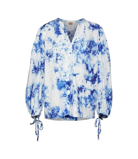 Blouse Manches Bouffantes Motif/style Tie-dye Femme Blanc Bleu Boss