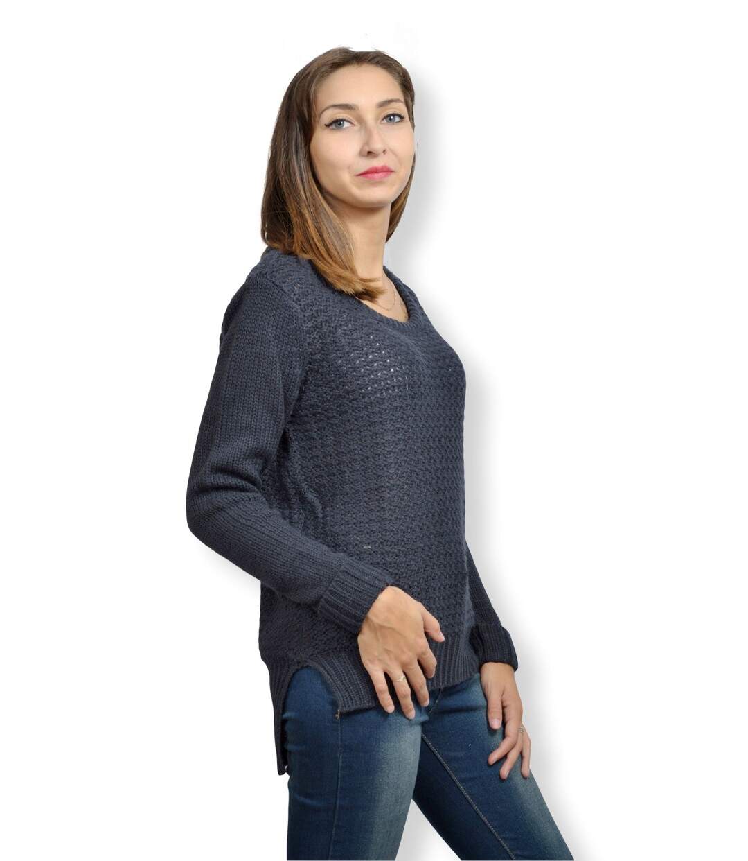 Pull femme manches longues - Couleur bleu marine - Col rond-3