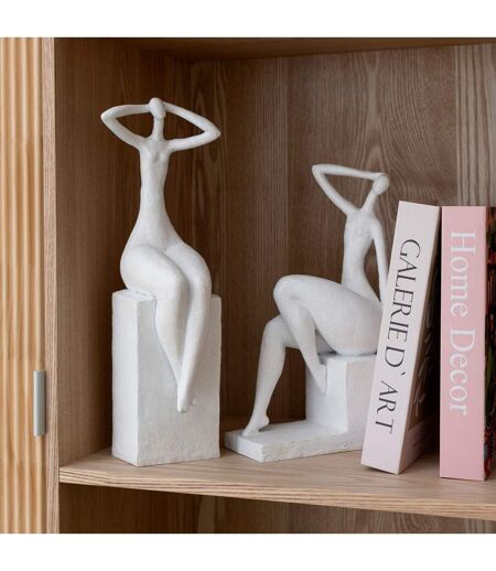 Statuette Femme Assise Moderne 31cm Blanc