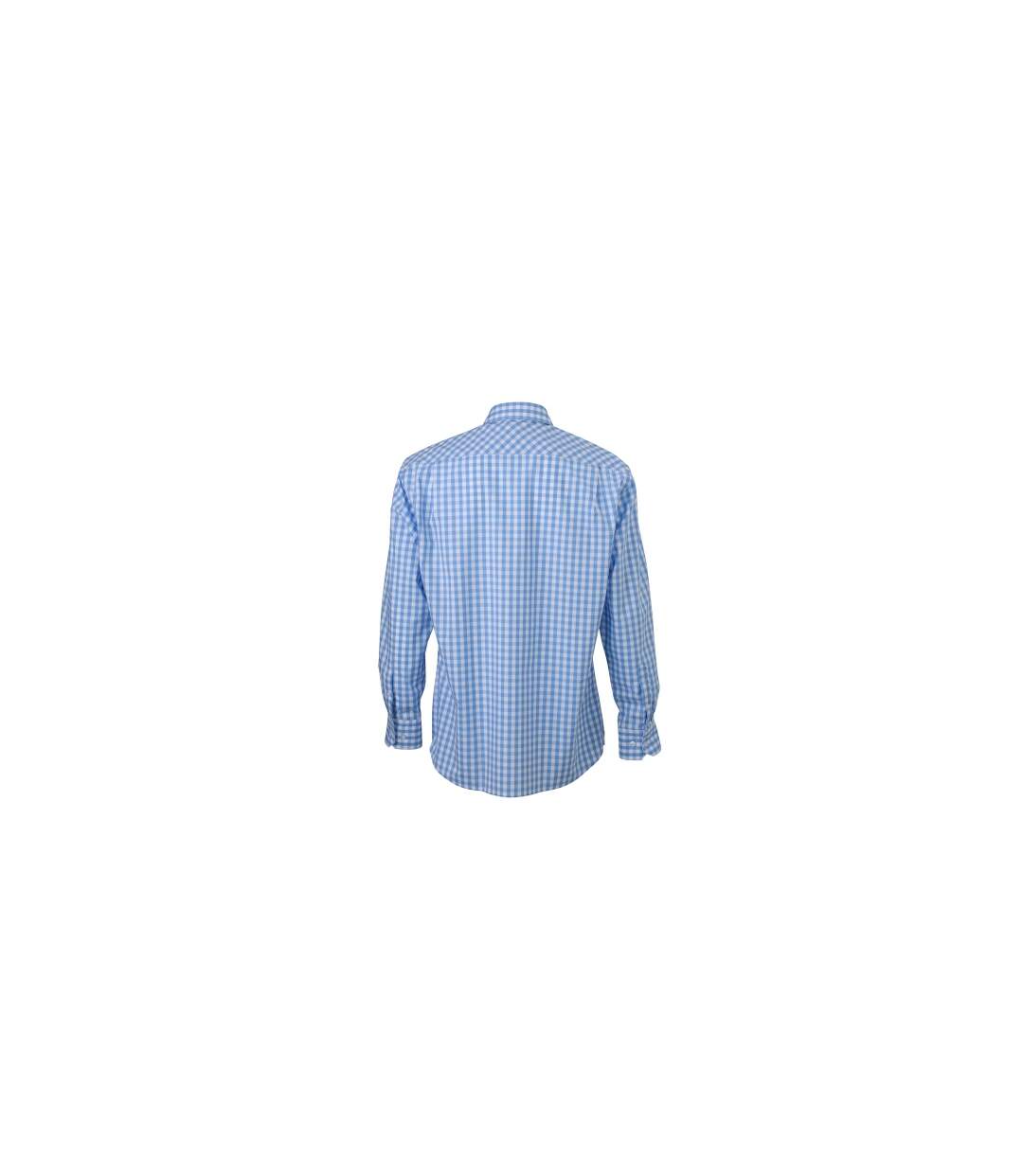 chemise manches longues carreaux vichy HOMME JN617 - bleu glacier