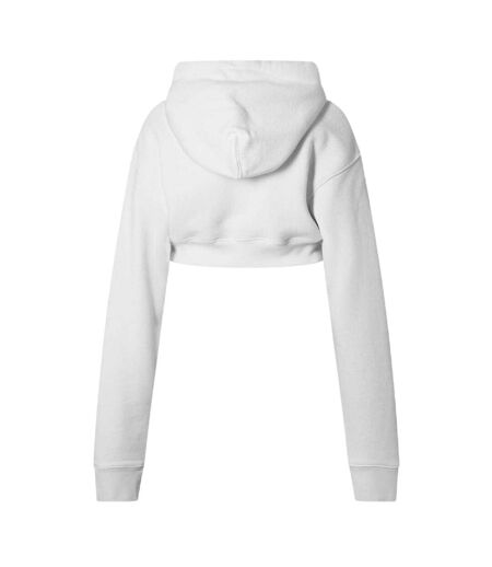 Womens/ladies Bling Baseball Cotton Crop Hoodie White Off White