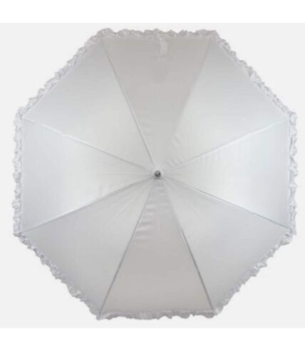 Drizzles Frilled Bridal Stick Umbrella (White) (One Size) - UTUT1574