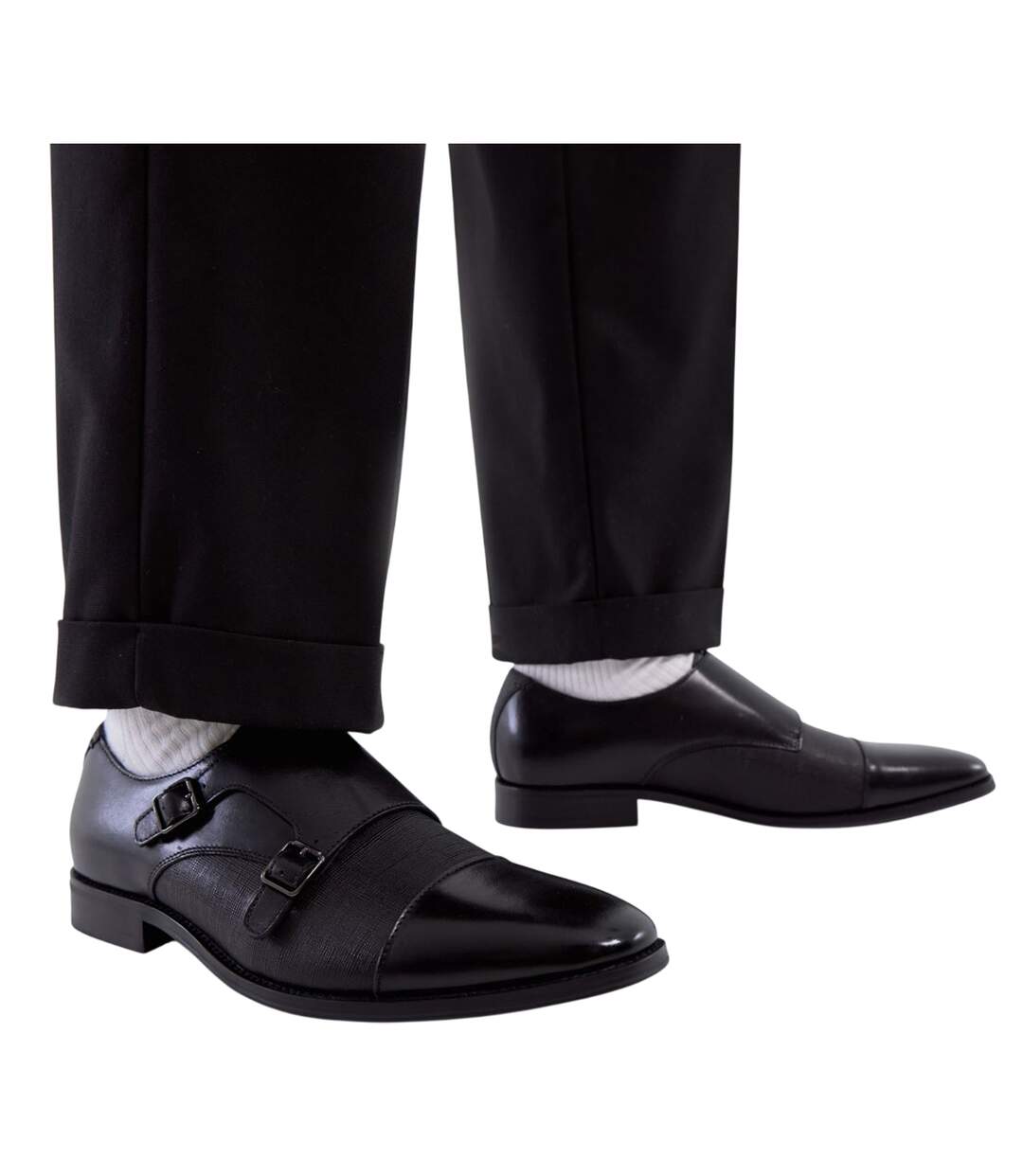 Mens Double Monk Strap Flat Formal Shoes Black Where´s That From-4