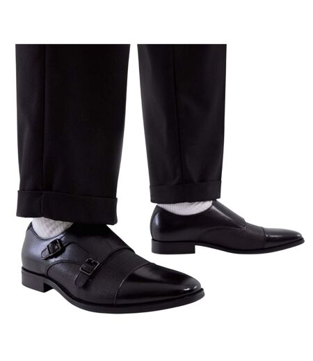 Mens Double Monk Strap Flat Formal Shoes Black Where´s That From