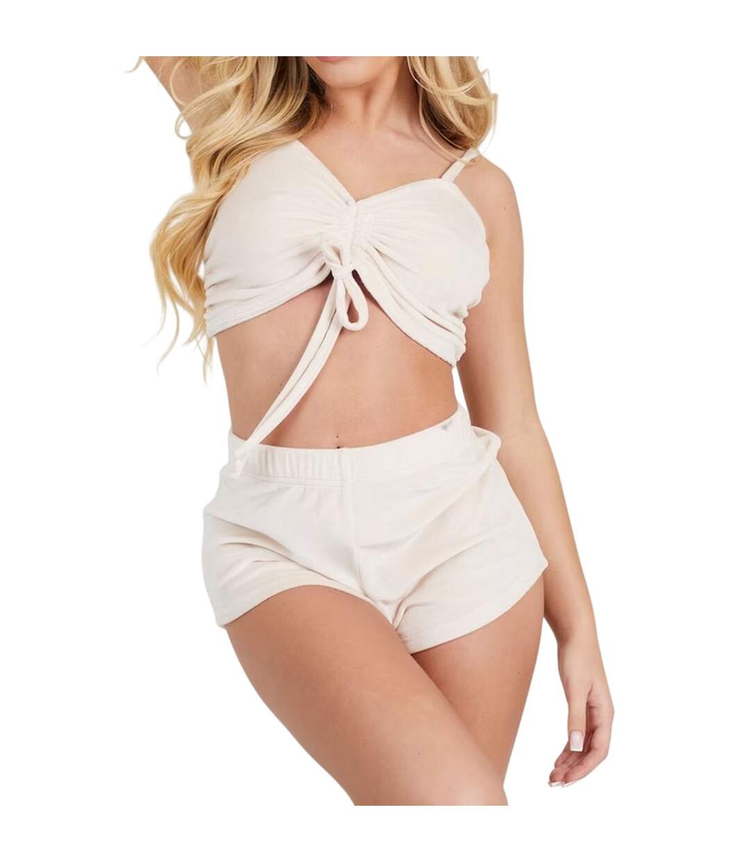 Womens/ladies V Neck Sleeveless Loungewear Set Stone Brave Soul-2