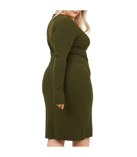 Womens/ladies Notch Neck Midi Dress Dark Khaki Brave Soul