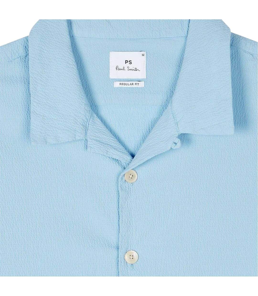 Mens Seersucker Regular Short-sleeved Shirt Blue Paul Smith-4
