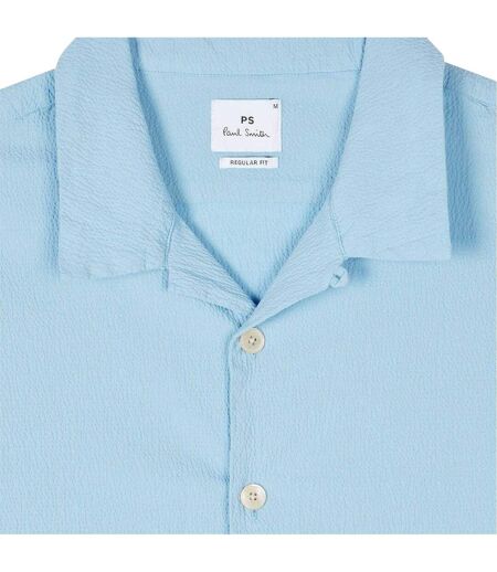 Mens Seersucker Regular Short-sleeved Shirt Blue Paul Smith