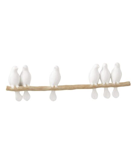 Déco Murale 6 Oiseaux sur Branche 51cm Blanc