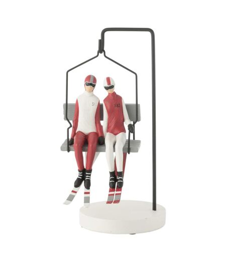 Statuette Télésiège Ski Couple 34cm Rouge & Blanc