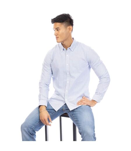 Chemise Manches Longues Motif/style Fines Rayures Homme Bleu Marine Blanc Peter Werth