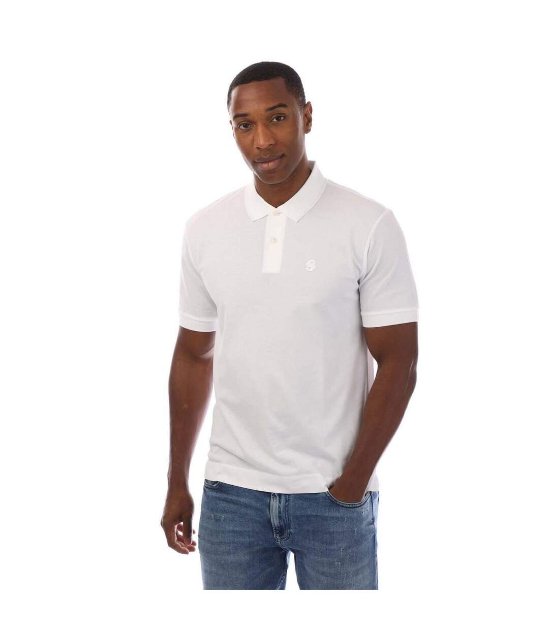 Mens Embroidered Logo Cotton Polo Shirt White Boss-2