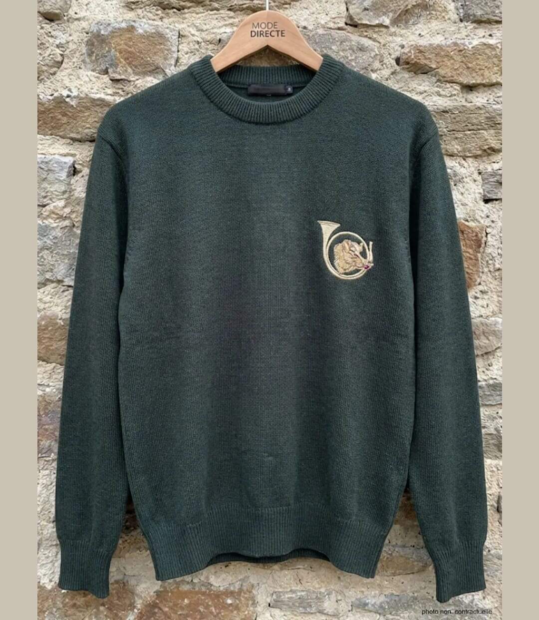 Pull Ras du Cou Homme Ledertys Kaki avec Broderie Sanglier-5