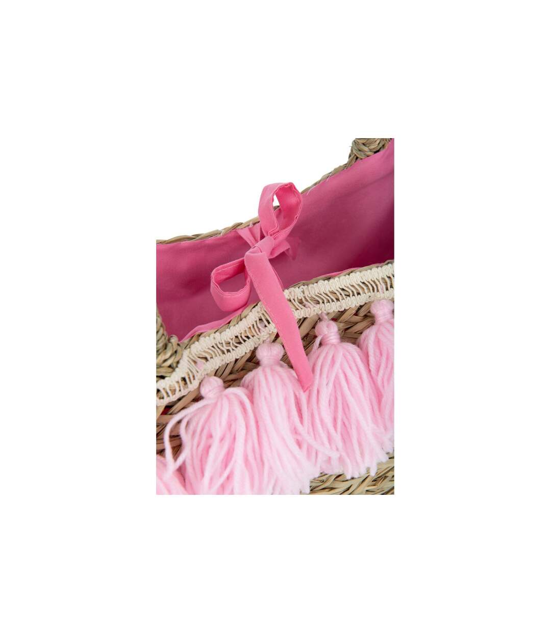 Sac de Plage Pompons 50cm Naturel & Rose-2