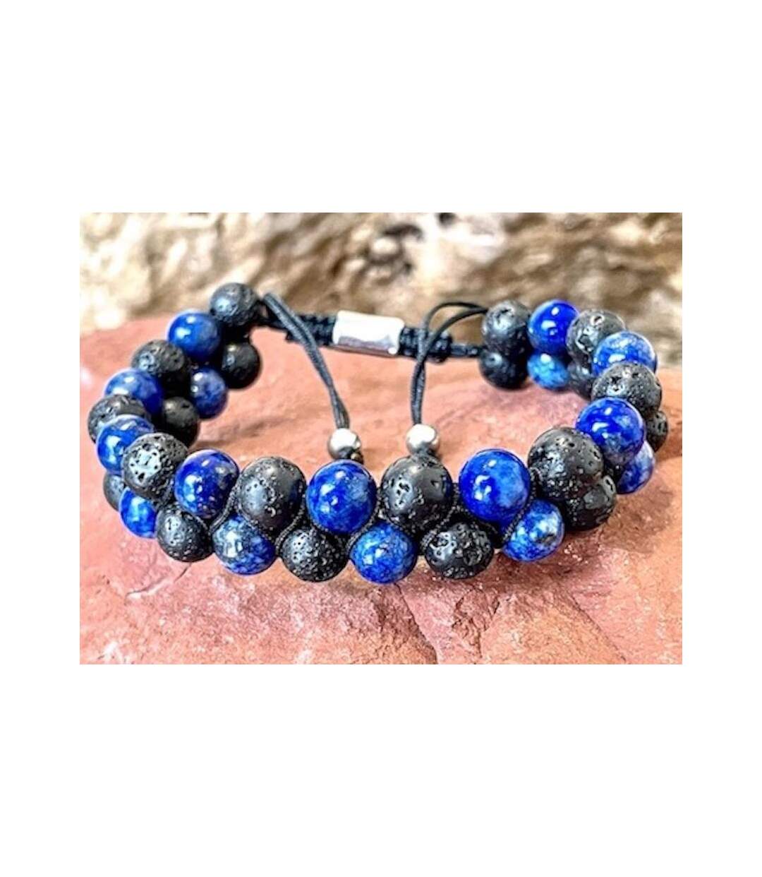 Bracelet tressé en Lapis et basalte-2