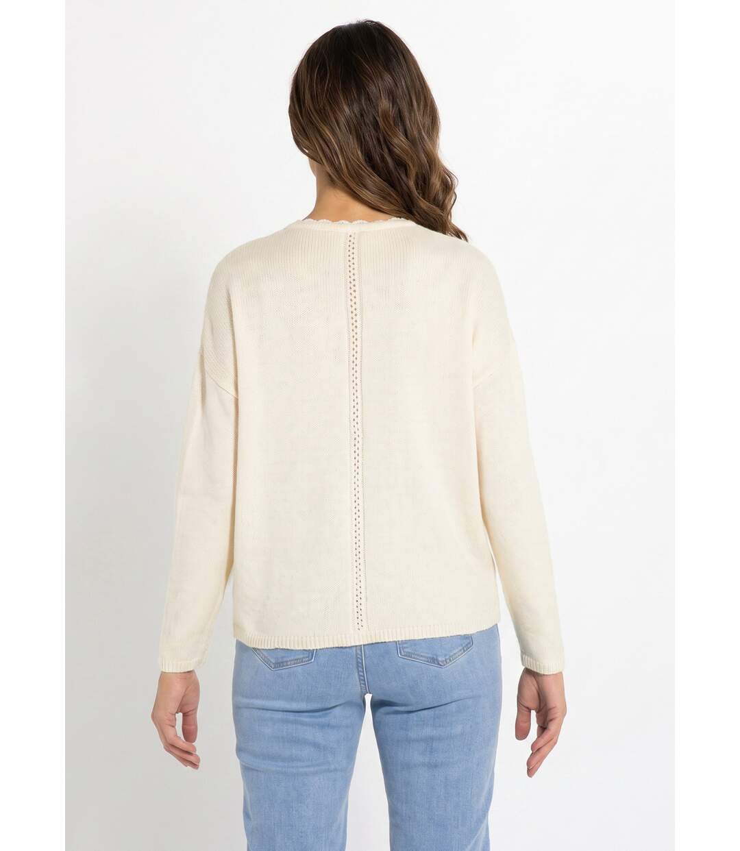 Gilet boutonné col V ajouré et macramé-2