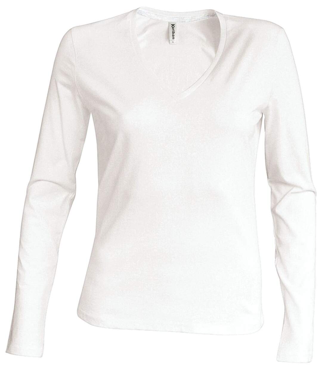 T-shirt manches longues col V - K382 - blanc - femme-1