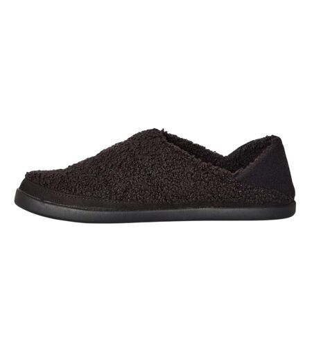 Womens/ladies Faux Shearling Flat Slippers Black Toms